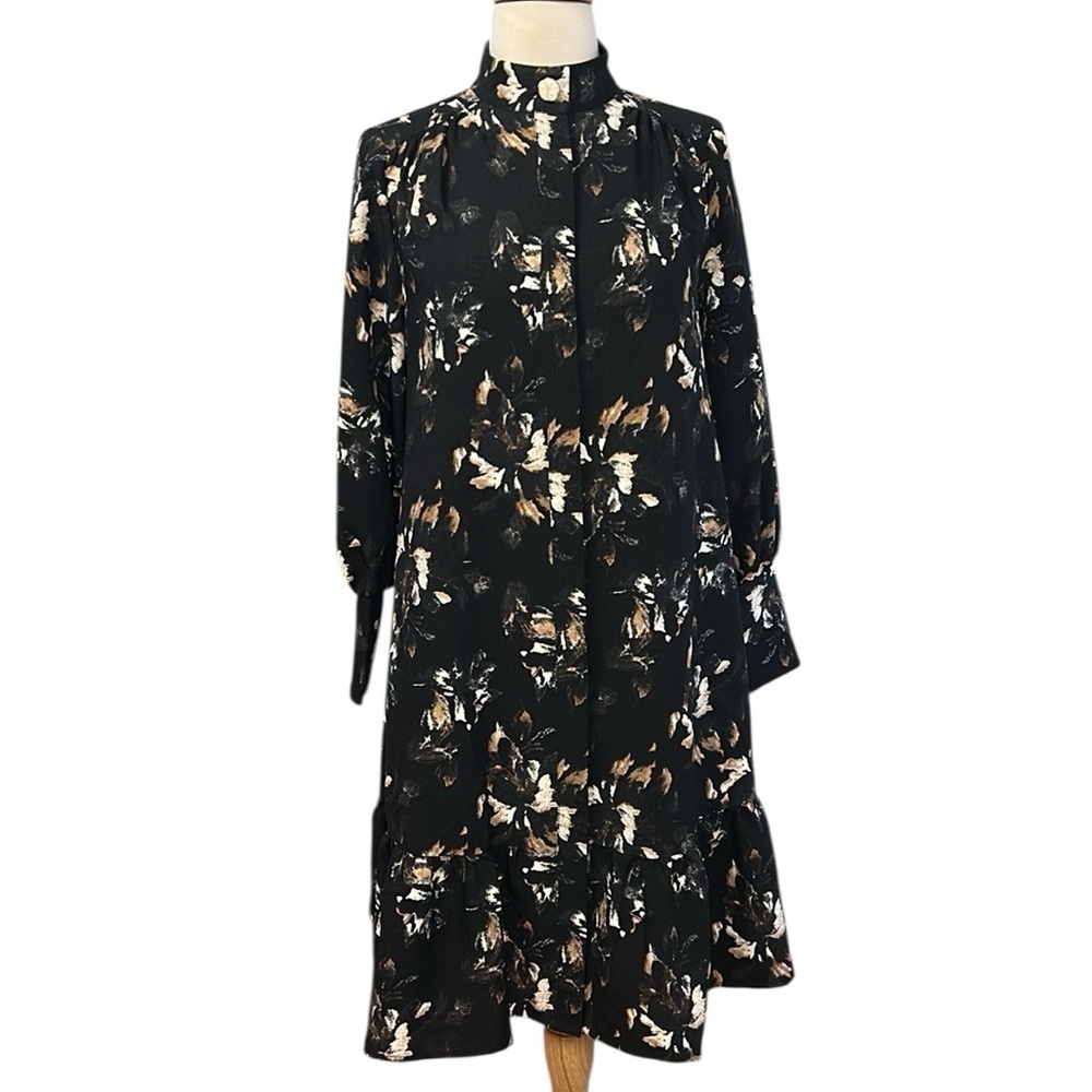 Just Female Robe Asti Bloom Black Floral Long Sleeve Dress size 34/US small